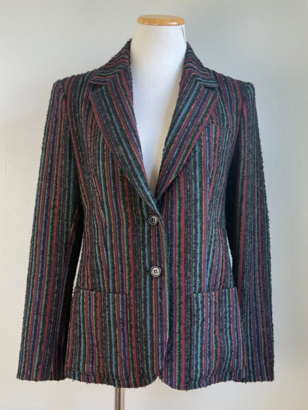 Vintage Colorful Striped Boucle Tweed Blazer Size Small Wool Sport Coat Jacket